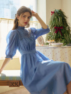 Averie Lace Panel Blue Cotton Dress