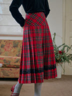 【Final Sale】Drew A-Line Contrastng Pleated Plaid Skirt