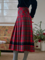 【Final Sale】Drew A-Line Contrastng Pleated Plaid Skirt