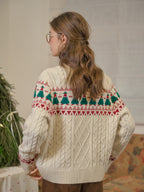 【Final Sale】Charlize Fair Isle Ribbed Round Neck Christmas Wool Sweater