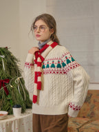 【Final Sale】Charlize Fair Isle Ribbed Round Neck Christmas Wool Sweater
