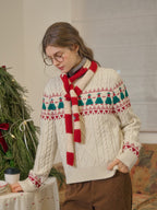 【Final Sale】Charlize Fair Isle Ribbed Round Neck Christmas Wool Sweater