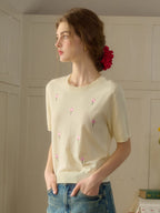 【Final Sale】Lillie Round Neck Embroidery Knit Top