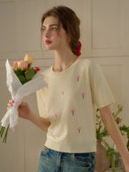 【Final Sale】Lillie Round Neck Embroidery Knit Top