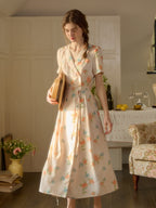 【Final Sale】Louisa Ruffle V-Neck Floral Waist Dress - Apricot