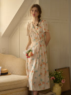 【Final Sale】Louisa Ruffle V-Neck Floral Waist Dress - Apricot