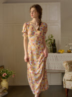 【Final Sale】Xena V-Neck Floral Puff Sleeve Dress - Red
