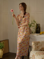 【Final Sale】Xena V-Neck Floral Puff Sleeve Dress - Red