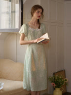 Emma Square Neck Lace Puff Sleeves Dress