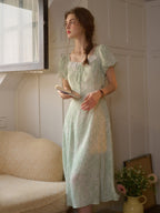 Emma Square Neck Lace Puff Sleeves Dress