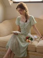 Emma Square Neck Lace Puff Sleeves Dress