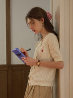 Siena Wave Neck Knit Wool Cardigan - Off White