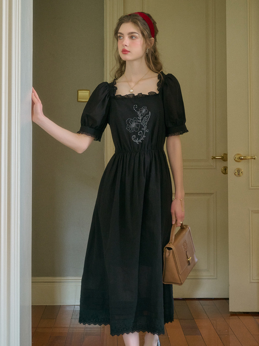 Rina Square Neck Embroidery Dress