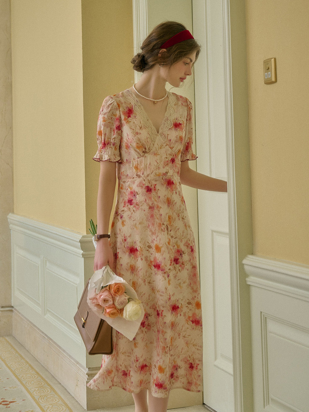 Amelia V-Neck Lace Floral Dress