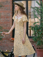 Emma Square Neck Lace Puff Sleeves Dress