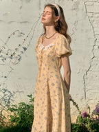 Emma Square Neck Lace Puff Sleeves Dress
