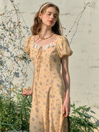Emma Square Neck Lace Puff Sleeves Dress