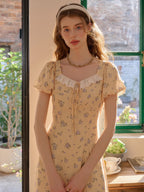 Emma Square Neck Lace Puff Sleeves Dress