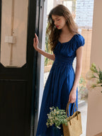 Sapphire Round Neck Waist Cotton Dress