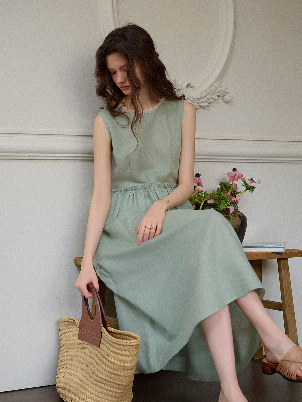 Irene Round Neck Waist Sleeveless Dress