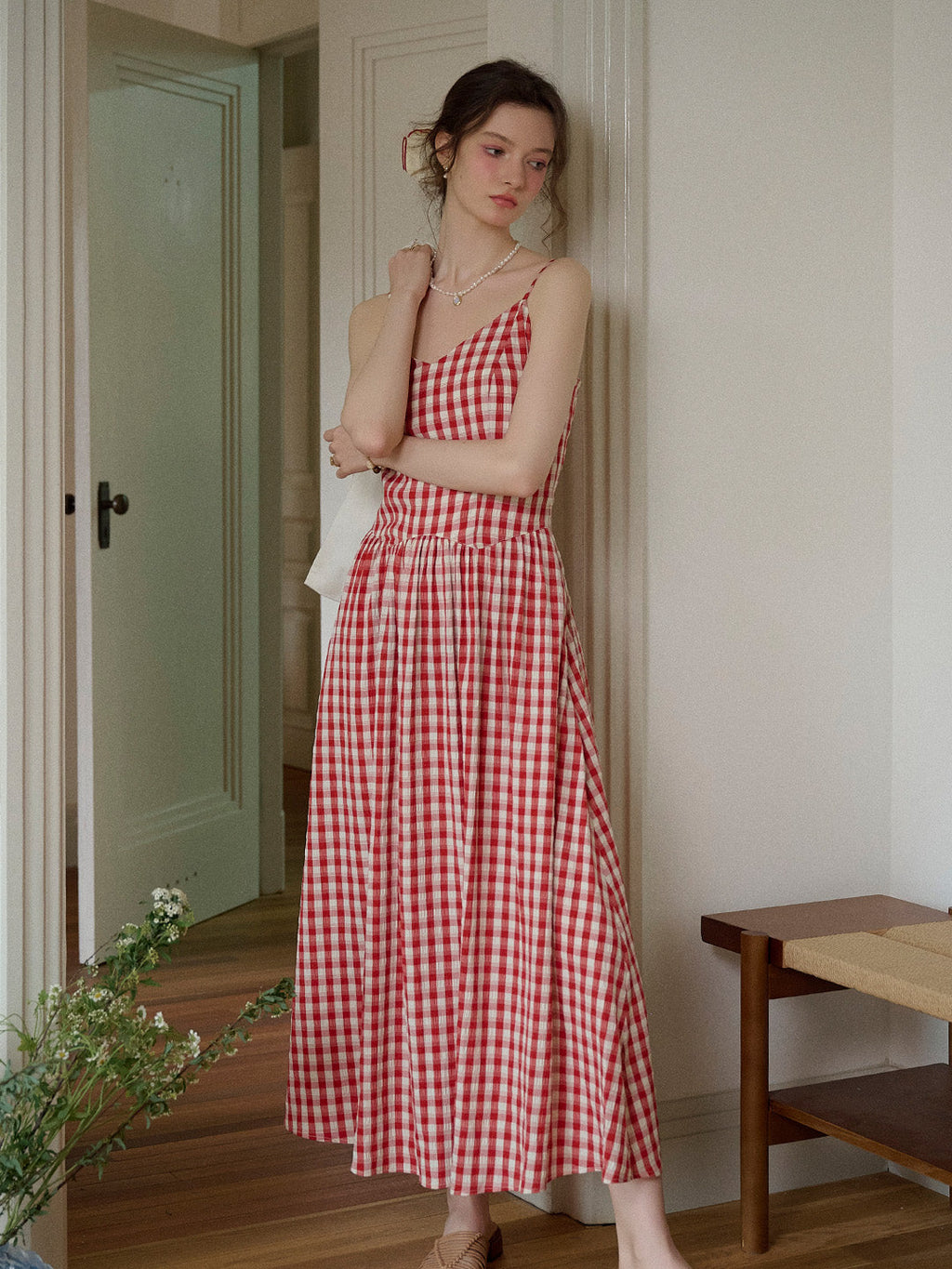 Tinsley Suspender Plaid Dress- Red