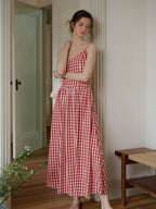 Tinsley Suspender Plaid Dress- Red