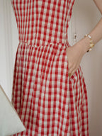 Tinsley Suspender Plaid Dress- Red