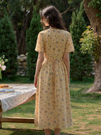 【Final Sale】Louisa Ruffle V-Neck Floral Waist Dress - Apricot