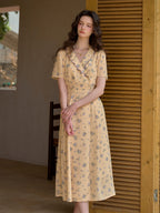 【Final Sale】Louisa Ruffle V-Neck Floral Waist Dress - Apricot