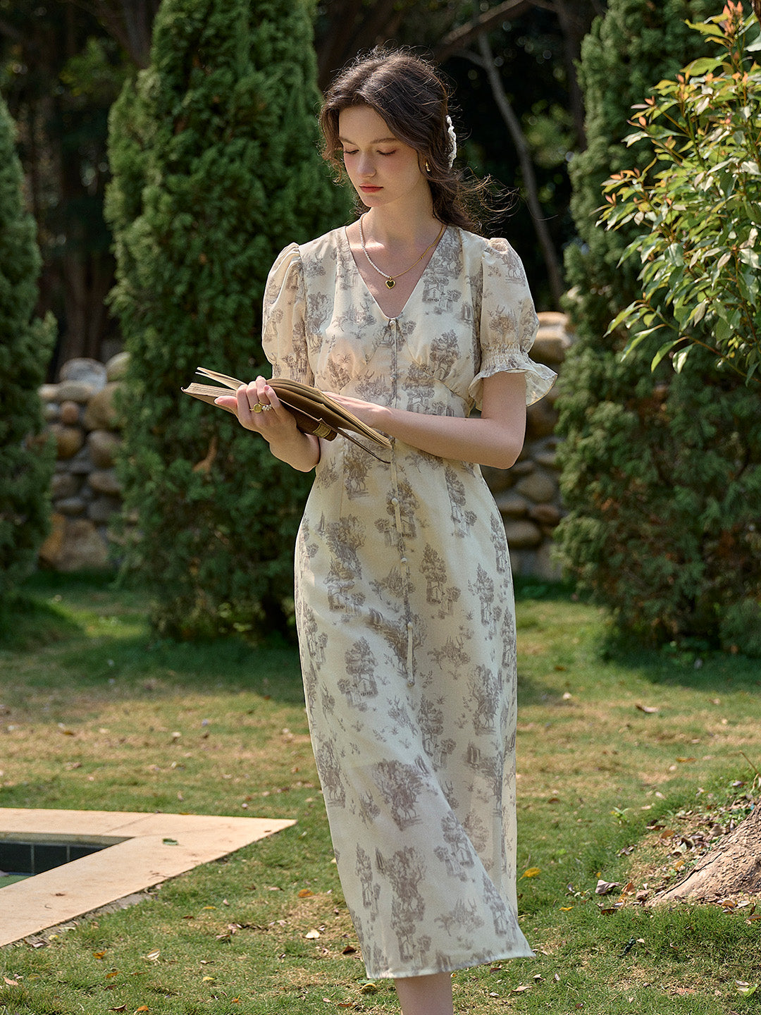 【Final Sale】Xena V-Neck Floral Puff Sleeve Dress - Red