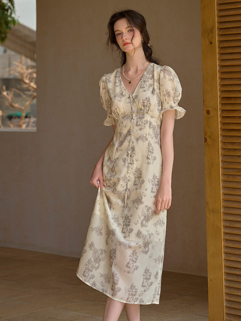 【Final Sale】Xena V-Neck Floral Puff Sleeve Dress - Red