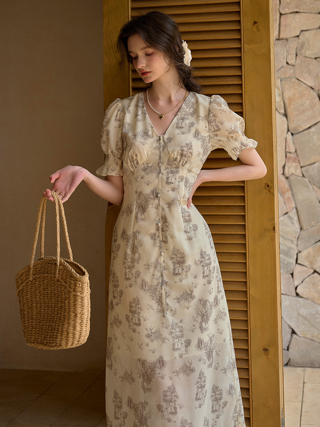 【Final Sale】Xena V-Neck Floral Puff Sleeve Dress - Red