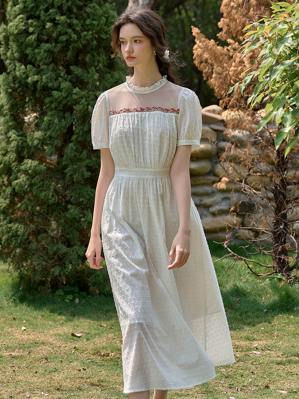 【Final Sale】Sabrina Ruffle Neck 100% Cotton Dress