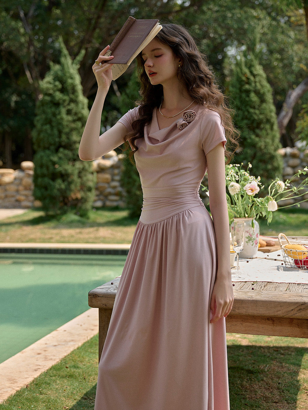 Briar Cowl Neck 3D Rose Dress