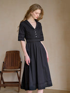 Fiona 100% Cotton Black Midi Dress