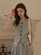 Ava Stripe Pleated 100% Linen Skirt