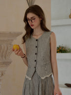 Ava Stripe Pleated 100% Linen Skirt