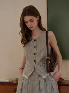 Ava Stripe Pleated 100% Linen Skirt