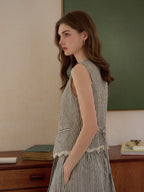 Ava Stripe Pleated 100% Linen Skirt