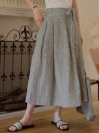 Ava Stripe Pleated 100% Linen Skirt