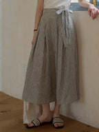 Ava Stripe Pleated 100% Linen Skirt