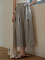 Ava Stripe Pleated 100% Linen Skirt