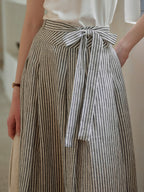 Ava Stripe Pleated 100% Linen Skirt