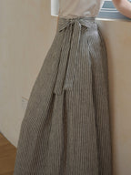 Ava Stripe Pleated 100% Linen Skirt