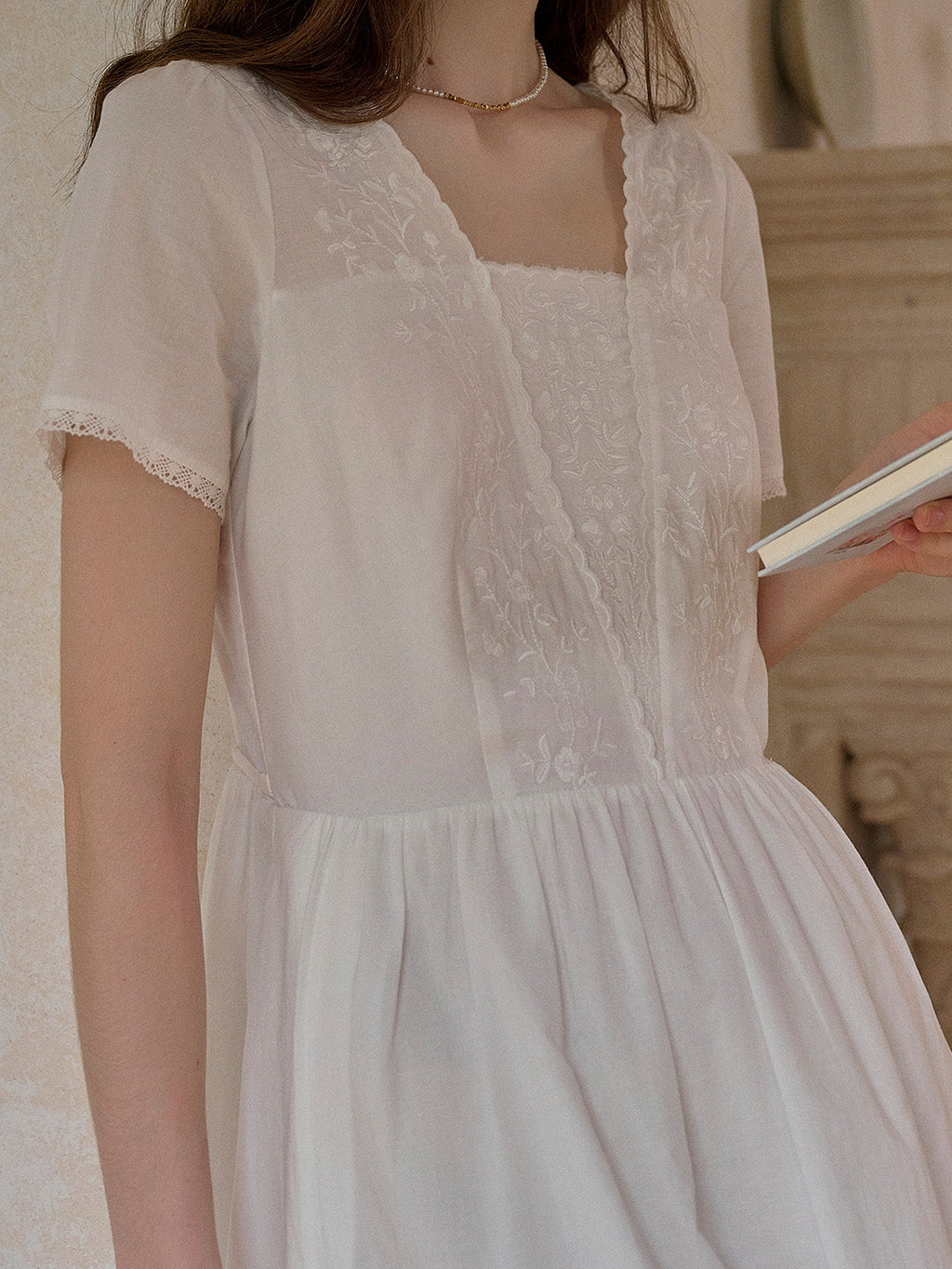 May Square Neck Embroidery 100% Cotton Dress
