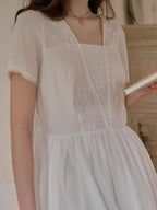 May Square Neck Embroidery 100% Cotton Dress