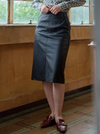 【Final Sale】Aisha Slit Mid-Length PU Leather Skirt