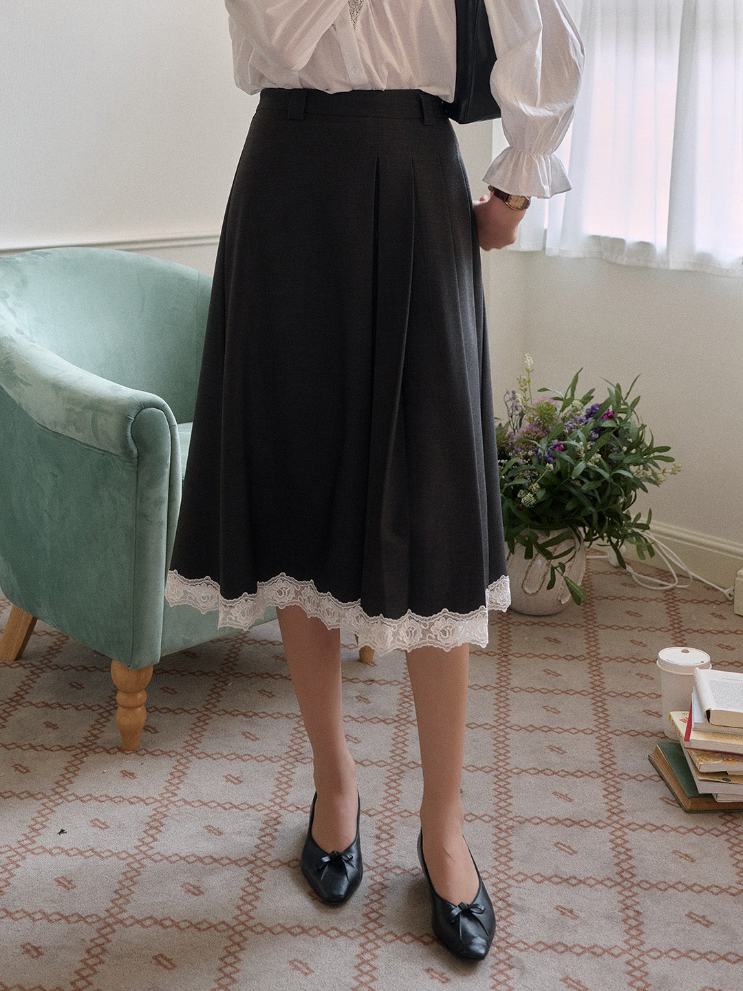 【Final Sale】Saige Pleated Lace A-Line Skirt