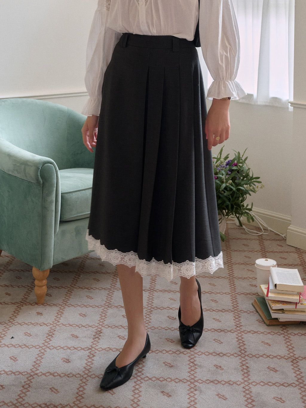 【Final Sale】Saige Pleated Lace A-Line Skirt