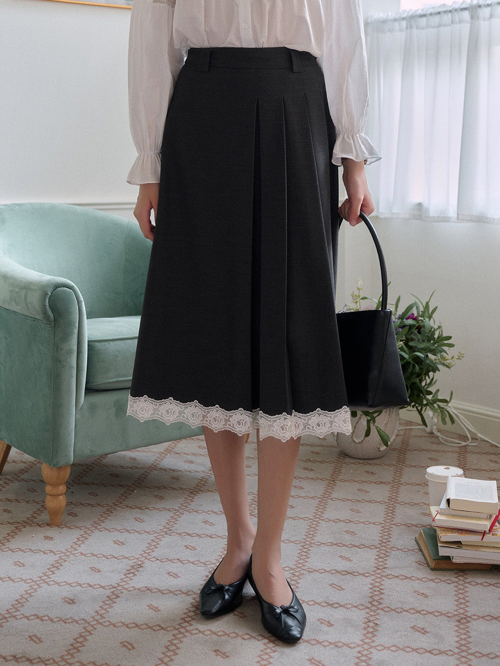 【Final Sale】Saige Pleated Lace A-Line Skirt
